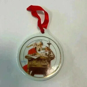 1996 JC PENNEY‎ NORMAN ROCKWELL SANTA READING LETTERS GLASS CHRISMTAS ORNAMENT